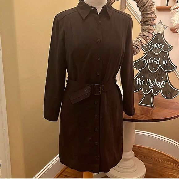 Ann Taylor LOFT Ultra Suede Shirt Dress Brown Sz 0 - Picture 5 of 12